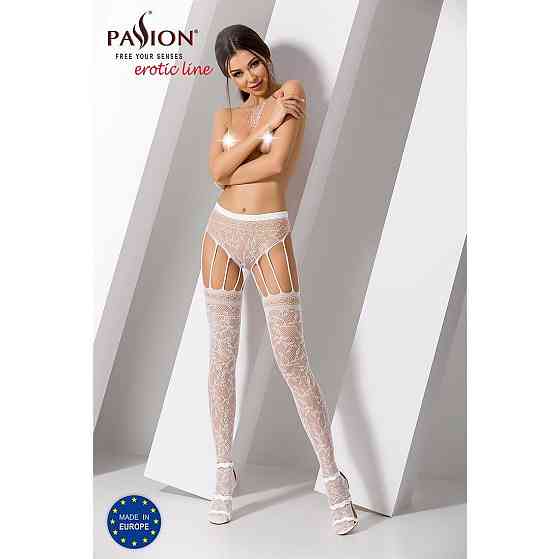Эротические колготки-бодистокинг Passion S003 white, имитация кружевных чулок и трусиков Sex Aura Киев