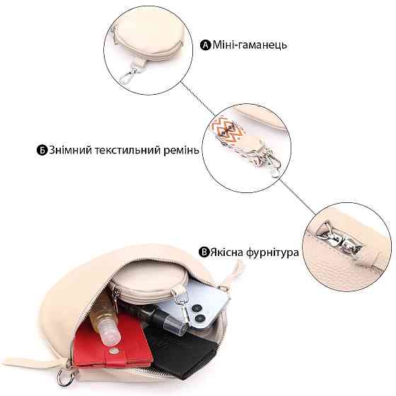 Шкіряна сумка для жінок через плече з міні гаманцем Vintage 22664 Біла Київ