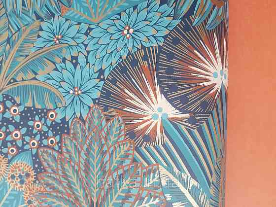 Шпалери флізелінові еко Rasch Sophia 0.53х10 рослинний принт квіти листя бірюза синій із золотом 3д Київ