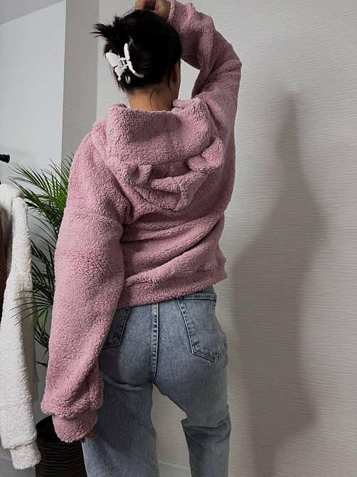 Женская теплая плюшевая худи с ушками турецкий мягкий мех Пудра Одесса - изображение 3