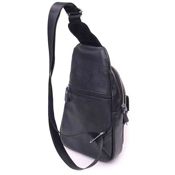 Стильная мужская сумка слинг из натуральной зернистой кожи 21402 Vintage Черный Киев