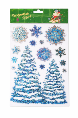 Новорічна наклейка на вікна Ялинки 29 на 22 см блакитний Київ