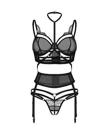 Комплект Obsessive Premisis Black 3-pcs crotchless set L/XL Sex Aura Киев