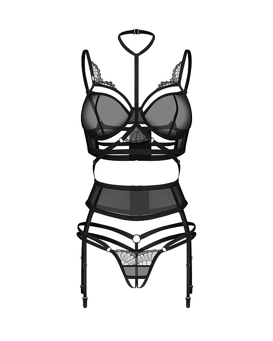 Комплект Obsessive Premisis Black 3-pcs crotchless set L/XL Sex Aura Киев - изображение 2