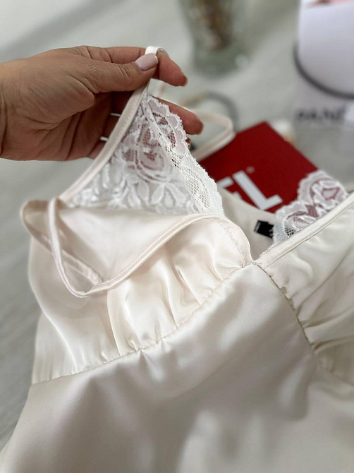 Жіноча стильна романтична сукня-комбінація дабл армані+мереживо Кремовий, 46/48 Одеса - фото 3