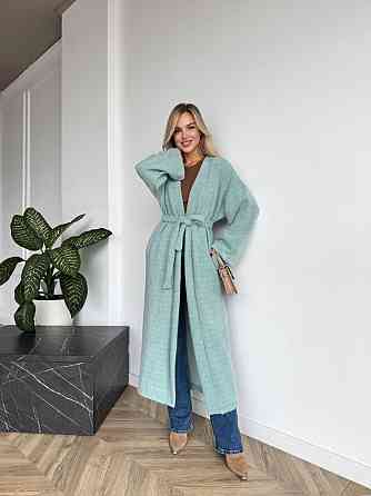 Жіночий довгий кардиган із поясом і кишенями. М'ята, 42/44 Одеса