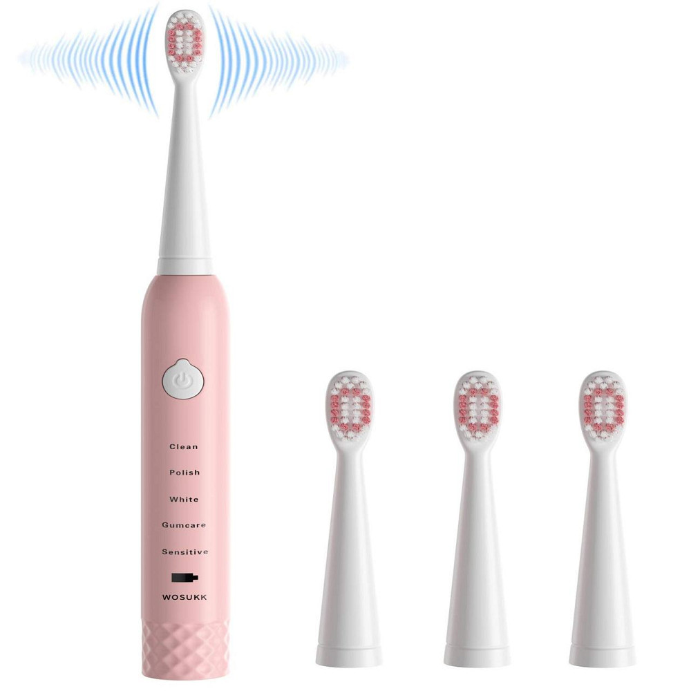 Звукова електрична зубна щітка WOSUKK Sonicare 2-in-1 Pink — Акумуляторна щітка на 5 режимів + 4 насадки Київ - фото 12