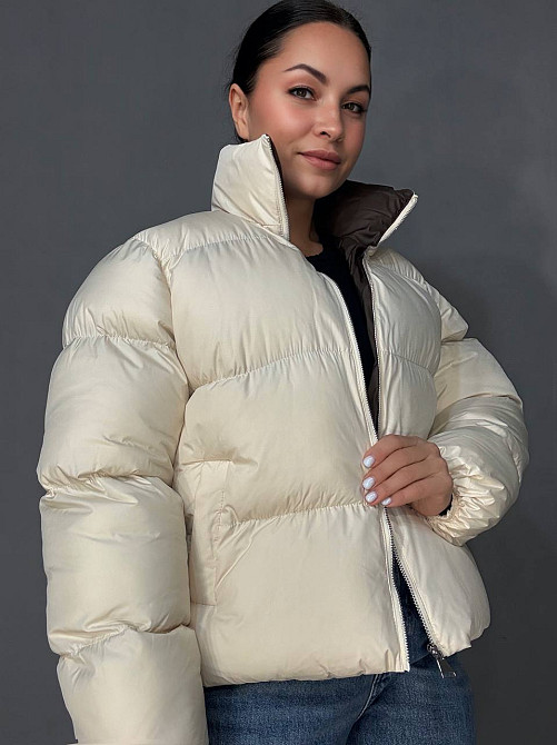 Куртка женская Fashion 3095 короткая пуффер воротник стойка молочная, молочний, M Киев - изображение 5