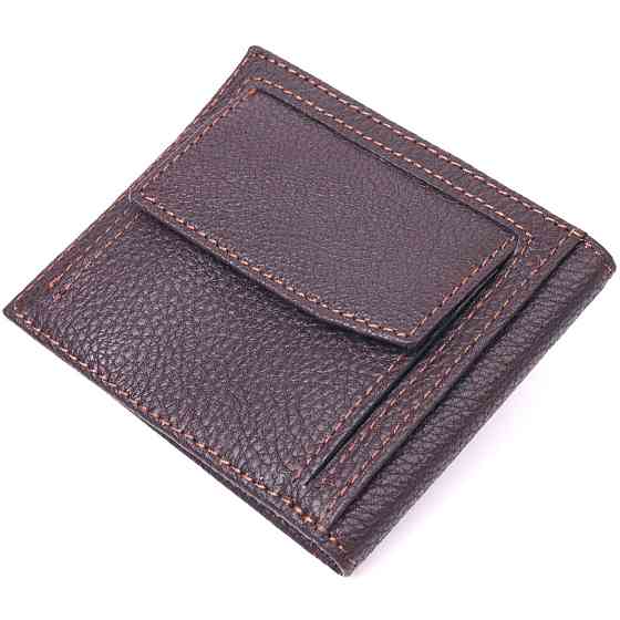 Практичний чоловічий затиск із монетницею з натуральної шкіри Коричневий (KARYA) Київ