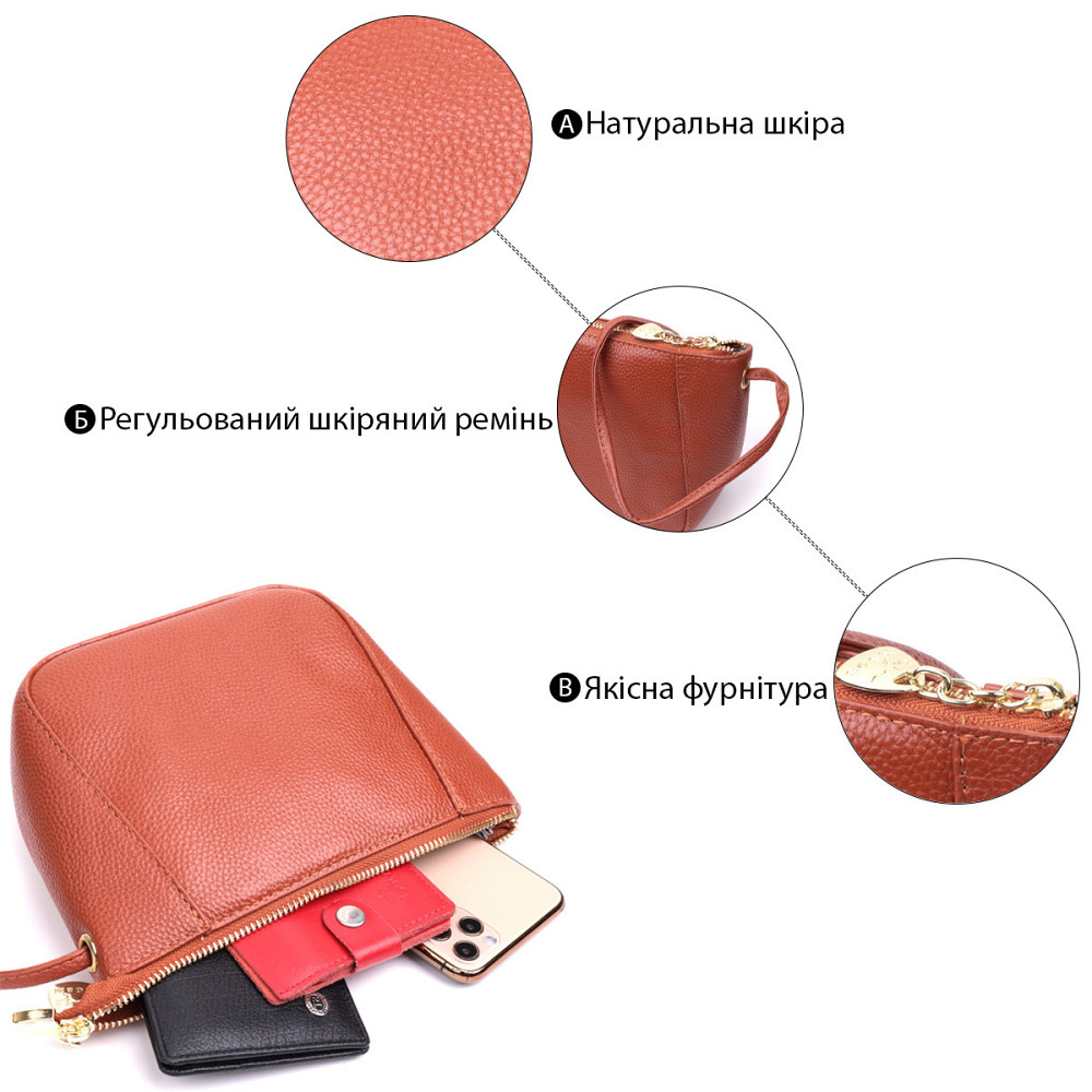 Небольшая женская сумка через плечо из натуральной кожи Vintage 22300 Коричневая Киев - изображение 4