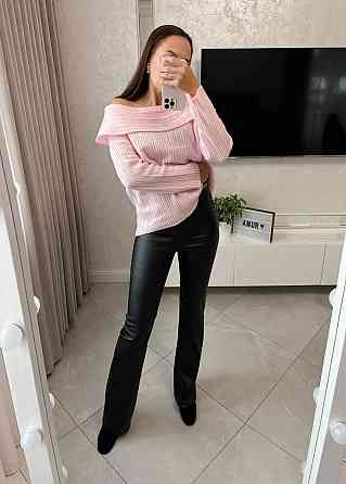 Женские базовые утепленные брюки из эко кожи на флисе Черный, 42/44 Одесса