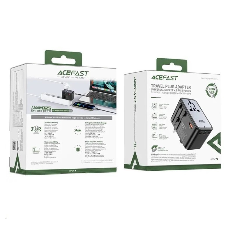 УЗП ACEFAST Z1 PD75W GaN (3*USB-C+2*USB-A) multifunctional charging adapter Black Киев - изображение 7