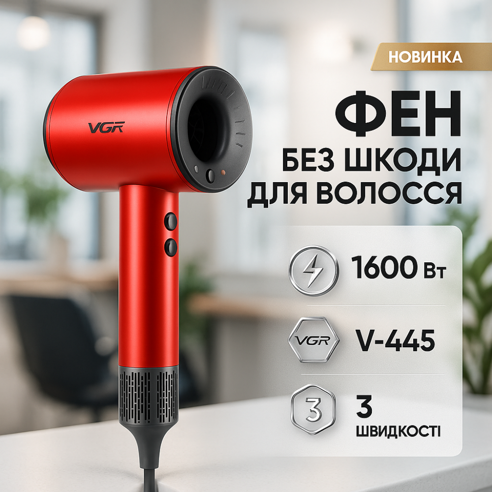 Фен для волос с насадками универсальный VGR V-445 1600Вт, Фен для объемной укладки EL-74 Львов - изображение 19
