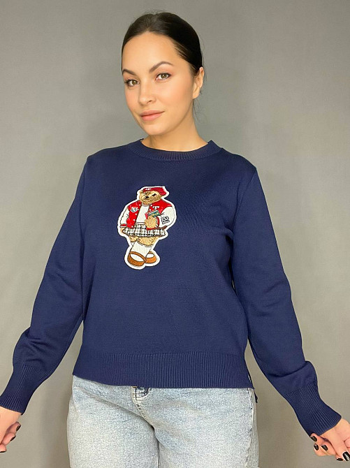 Светр жіночий A-N 2609 з нашивкою ведмедика оверсайз базовий one size, темно-синій, one size Київ - фото 3