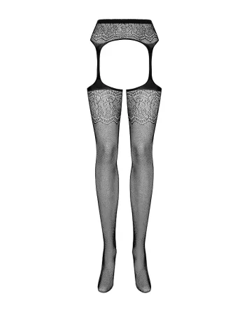 Сітчасті панчохи-стокінги з квітковим малюнком Obsessive Garter stockings S207 S/M/L, чорні, імітаці Львів