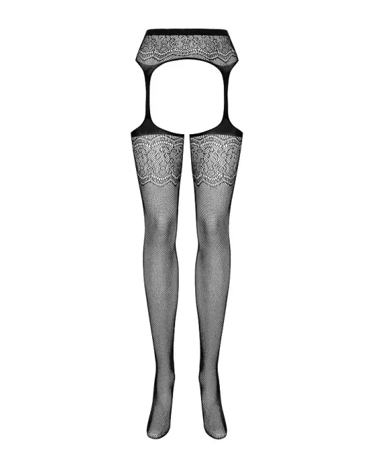 Сітчасті панчохи-стокінги з квітковим малюнком Obsessive Garter stockings S207 S/M/L, чорні, імітаці Львів - фото 5