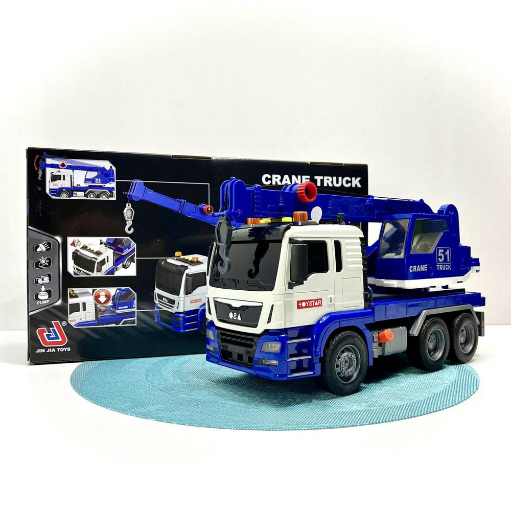 Спецтехніка Автокран інерція звуки підсвічування гумові шини рухомі елементи Синій (666-51T) Чернигов - изображение 2