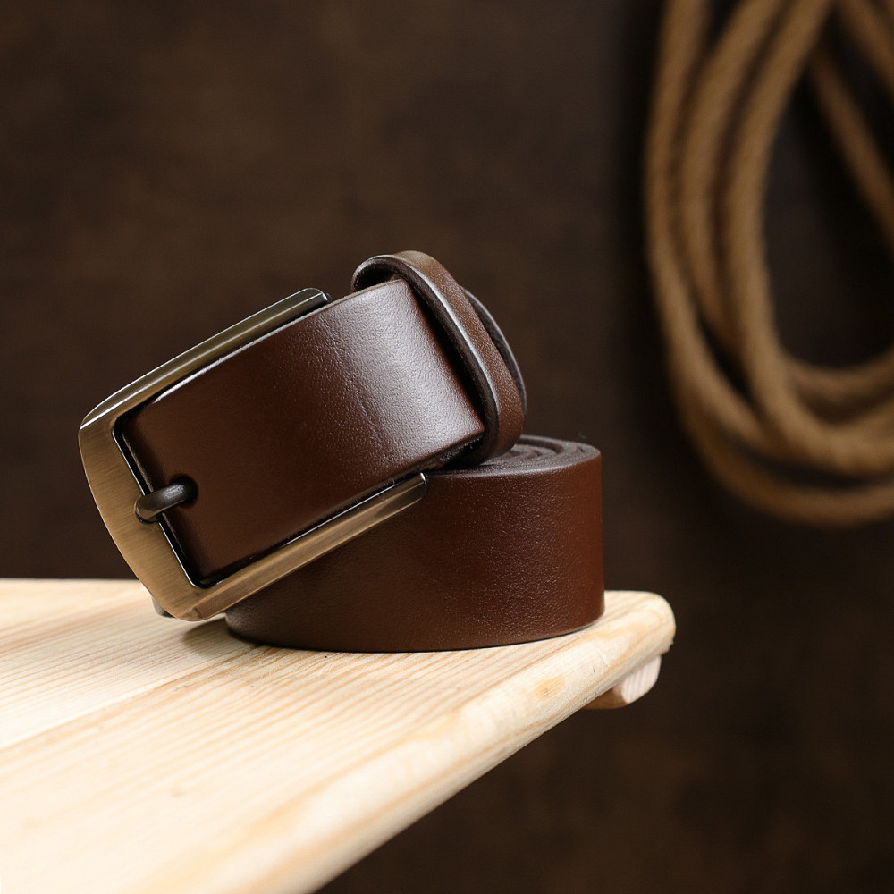 Добротный кожаный ремень для мужчин Vintage 20707 Коричневый Киев - изображение 10