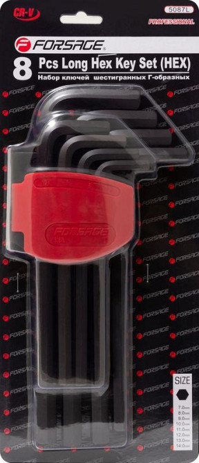 Набір ключів Г-подібних 6-гранних довгих, 8пр. (7-14мм) в пластиковому утримувачі Одеса - фото 1