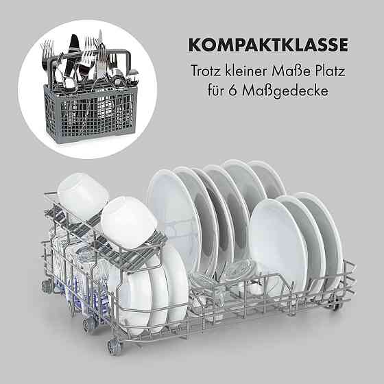 Посудомийна машина Azuria 1380 Вт, 6,5 л, 6 комплектів посуду, передня панель із чорного скла (Німеччина, Рівне