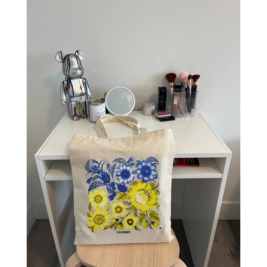 Екошопер BookOpt BK4004 Петриківський розпис Синьо-жовті квіти бежевий Киев - изображение 7