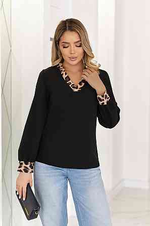 Блуза жіноча з довгими рукавами "Briana" | Норма і батал Чорний, 42-44 Київ