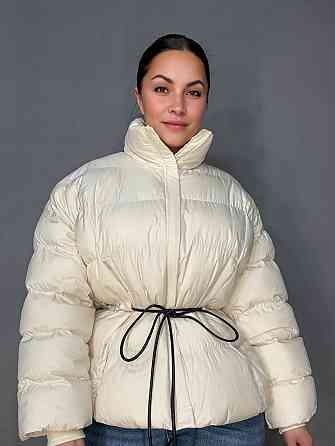 Куртка женская Fashion 3097 пуффер оверсайз со шнурком на талии молочная, молочний, M Киев