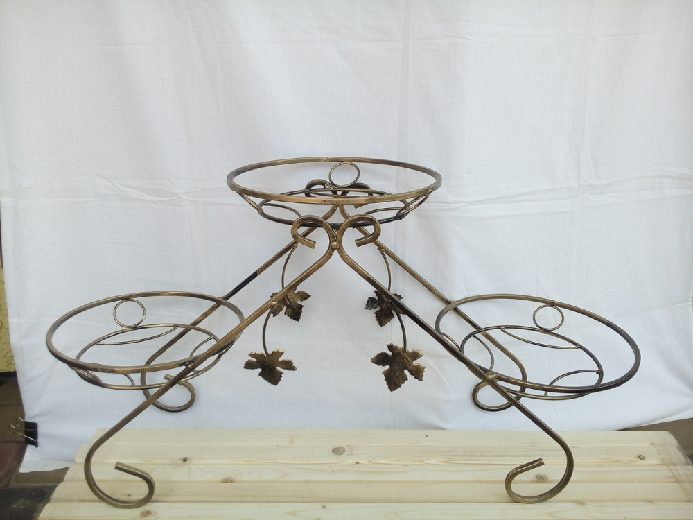 Подставка кованая для цветов «Сани» на 3 вазона, стойка под цветы, вазон Киев - изображение 3