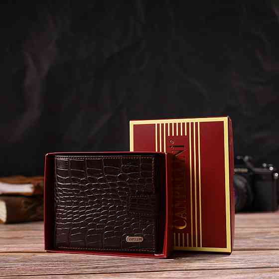 Модний чоловічий гаманець з натуральної шкіри тисненням під крокодила CANPELLINI 21878 Коричневий Київ