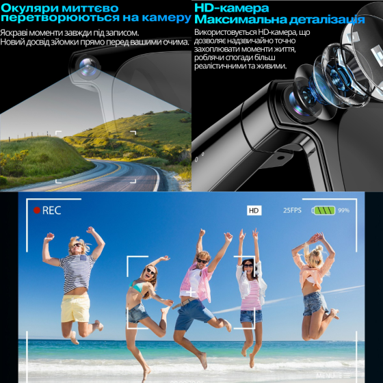 Смарт очки с камерой с Bluetooth,WiFi 2K/1080P и AI-функциями:голосовое управление,звонки,фото, видео с влагозащитой Каменец-Подольский