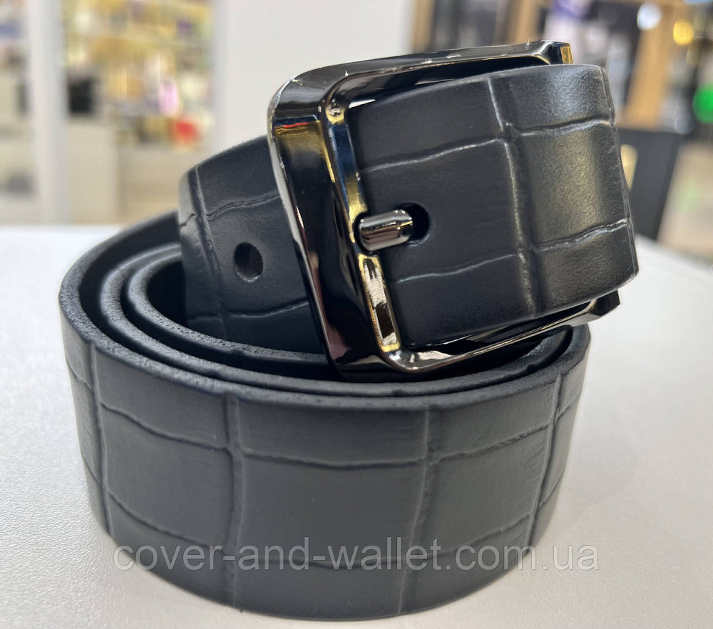 Стильный мужской ремень в сером цвете в коже под крокодил 40 мм PS Leather Киев - изображение 4