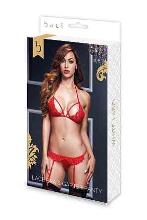 Комплект білизни мереживної BACI Lace Garter Set, червоний, One Size Sex Aura Київ