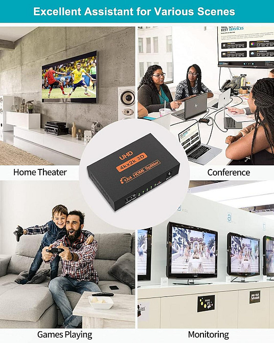 HDMI-розгалужувач на 4 порти, спліттер HDMI сигналу для 4 екранів моніторів HDCP1.4 4K 3D 1080P для PS5/4 Xbox TV ПК монітора Київ - фото 6