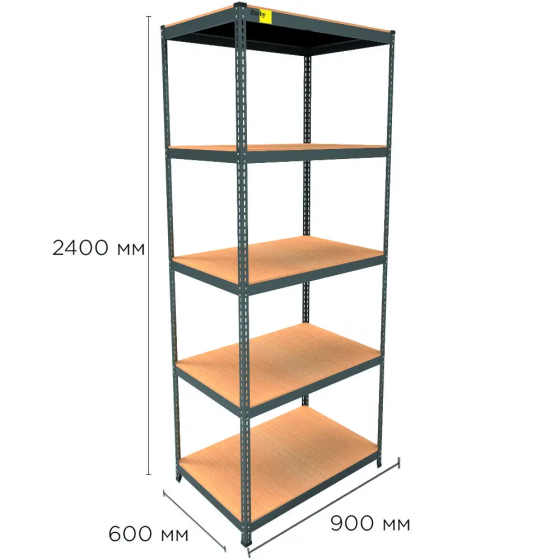 Металлический стеллаж Emby Light Series 5 полок ДСП до 100кг (размер 2400х900x600) Черный Киев