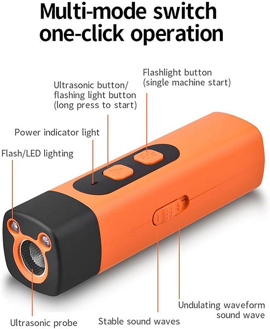 Ультразвуковий відлякувач собак Ultrasonic DR005 з ліхтариком Type-C Жовтогарячий Вінниця - фото 4