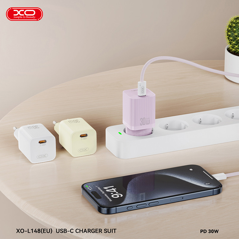 Мережевий зарядний пристрій XO L148 PD30W USB-C + Type-C кабель білий Львів - фото 4