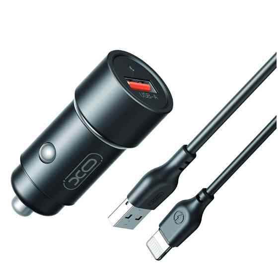 Автомобільний зарядний пристрій XO CC54 USB QC3.0 18W + Lightning кабель чорний Львів