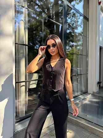 Женский брючный костюм двойка: жилет и брюки турецкая костюмка Черный 2, 46 Одесса