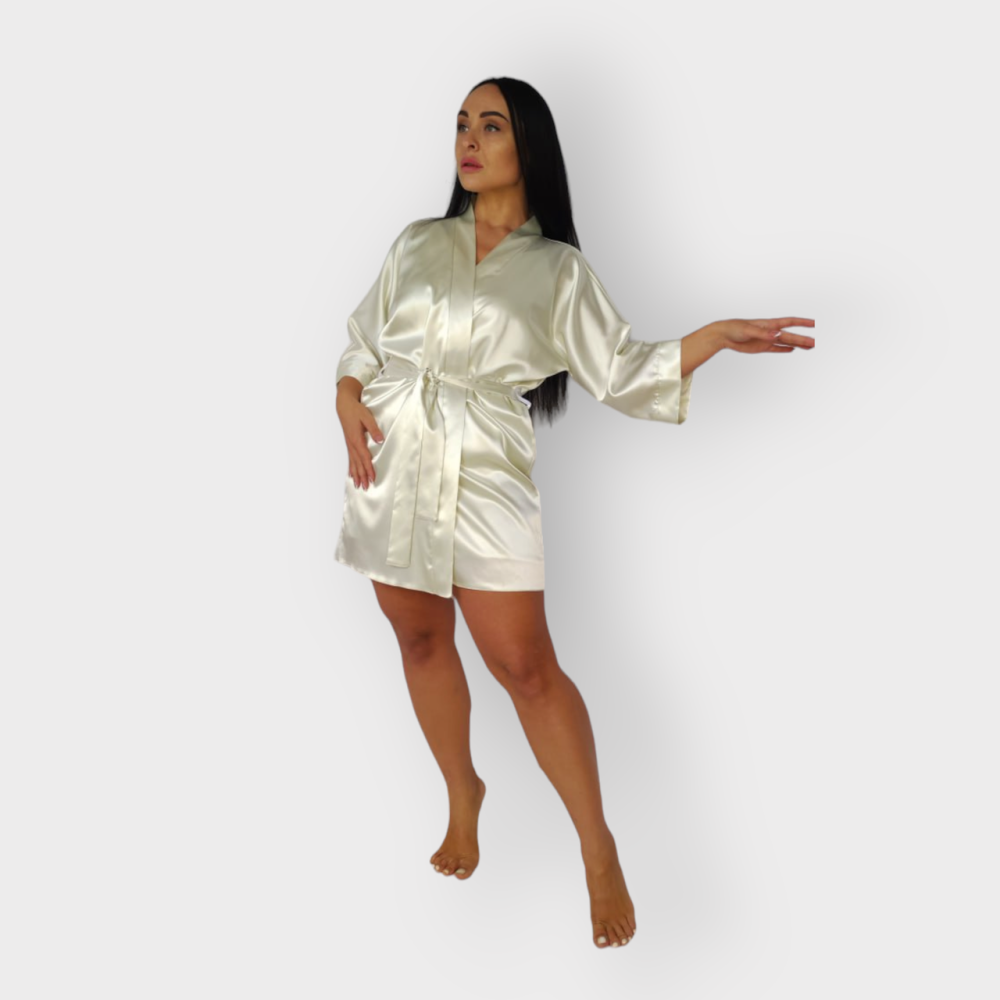 Халат женский атласный под пояс длина 85см Молочный M/L Харьков - изображение 3