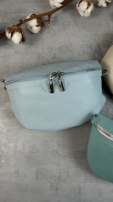 Жіноча шкіряна бананка, сумка з натуральної шкіри, стильна блакитна жіноча сумочкаMasterSem Київ - фото 7