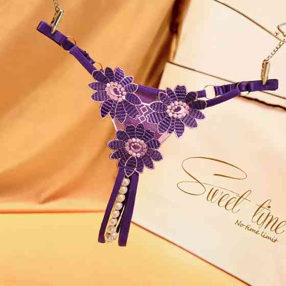 Стрінги з розрізом та перлинами Ромашки універсальний фіолетовий Київ