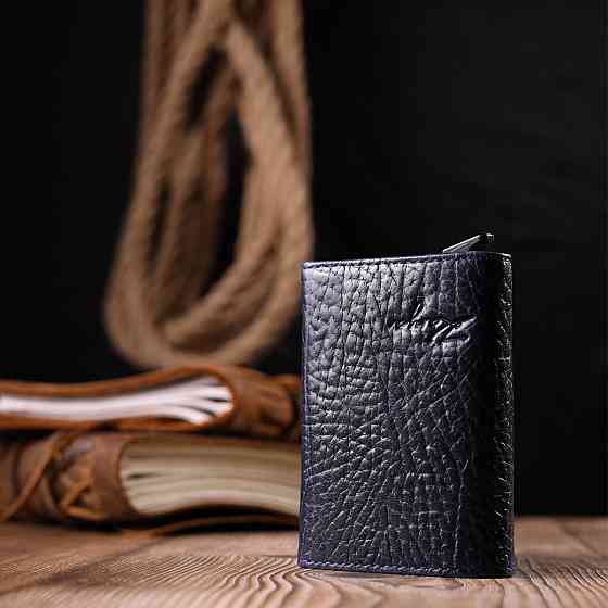 Визитница из натуральной крупнозернистой кожи Синий (KARYA) Киев
