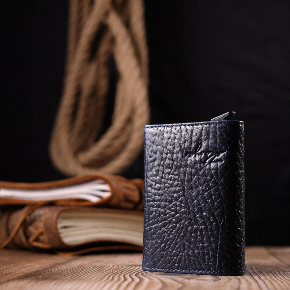 Візитниця із натуральної крупнозернистої шкіри Синій (KARYA) Київ - фото 2