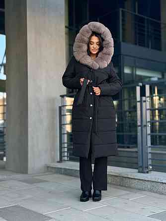 Жіноча куртка пальто плащ із натуральним хутром песця Чорний XS/S Харків