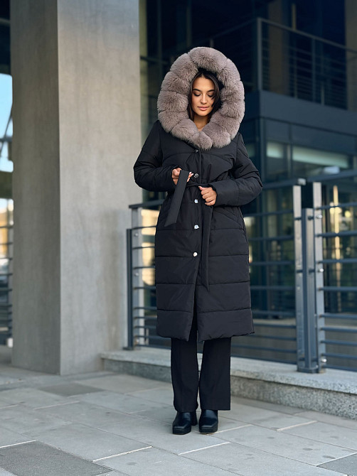 Жіноча куртка пальто плащ із натуральним хутром песця Чорний XS/S Харків - фото 6