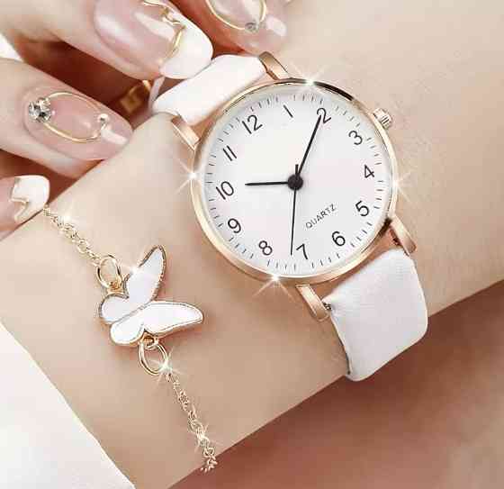 Подарочный набор для женщин Бабочка наручные часы браслет ожерелье кольцо серьги без подарочной коробки белый Киев