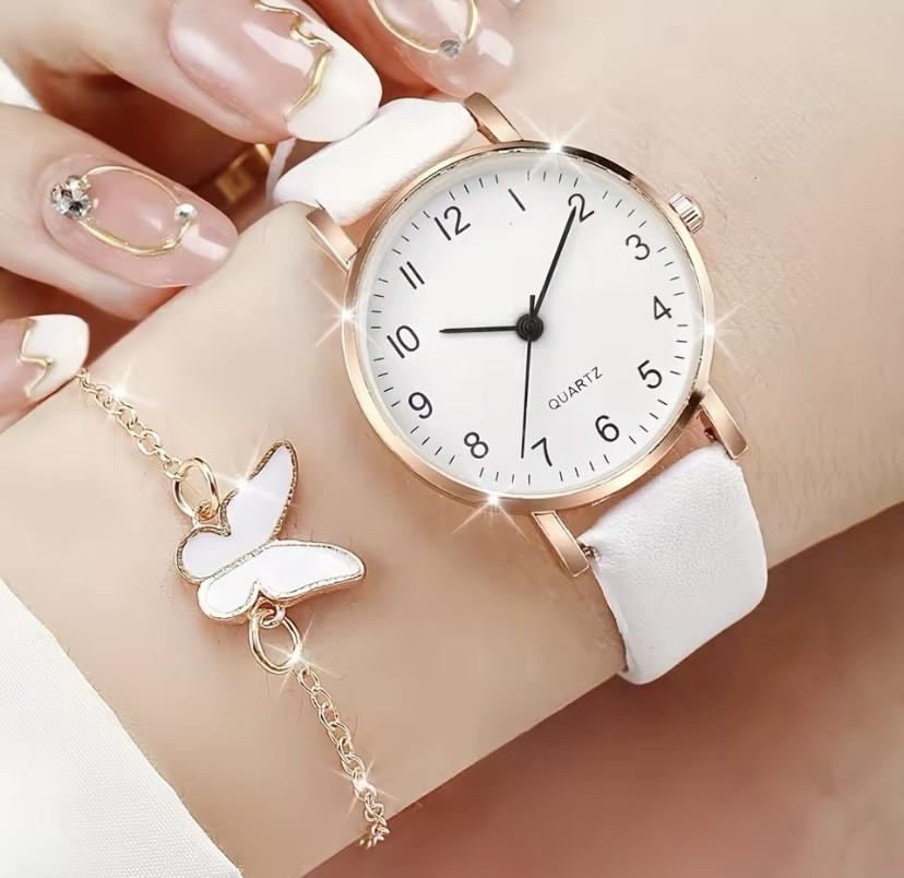 Подарочный набор для женщин Бабочка наручные часы браслет ожерелье кольцо серьги без подарочной коробки белый Киев - изображение 3