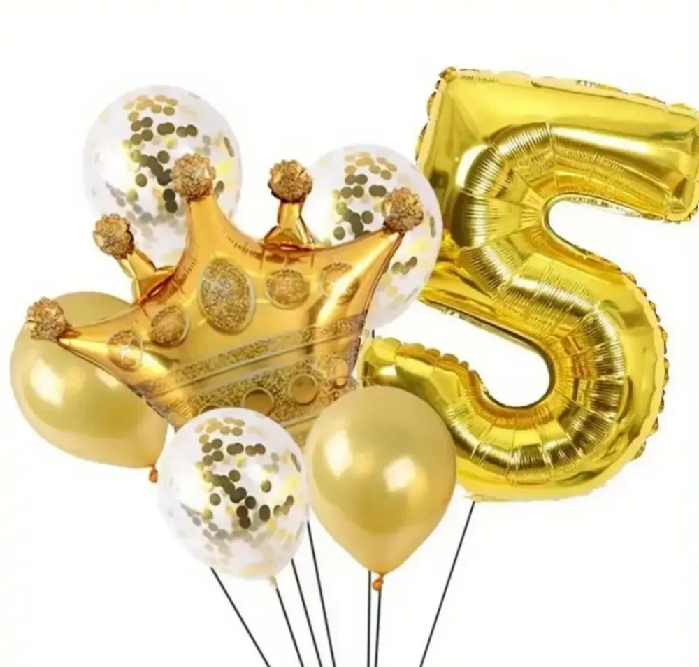 Фонтан шариков цифра и корона золото 7шт Киев - изображение 1