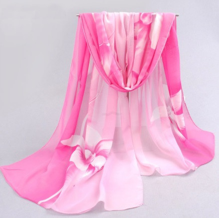 Женский шарфик с цветами, розовый - размер шарфика приблизительно 150*48см, шифон Киев - изображение 1