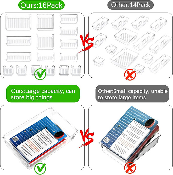 Набір органайзерів для шухляд Yosemy, 16 шт, антиковзкі роздільники, різні розміри, для кухні, косметики, офісу Київ - фото 7